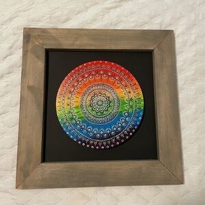 Hand painted original dot mandala style w/frame